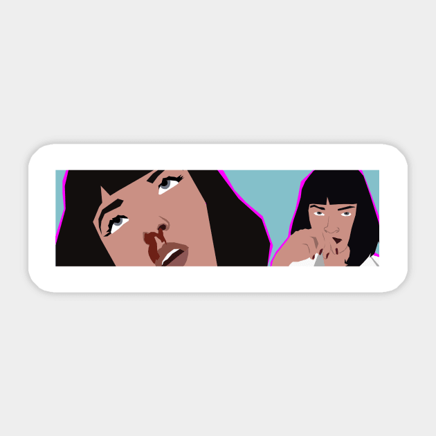 Pulp Fiction - Mia Sticker by Shittycartoons